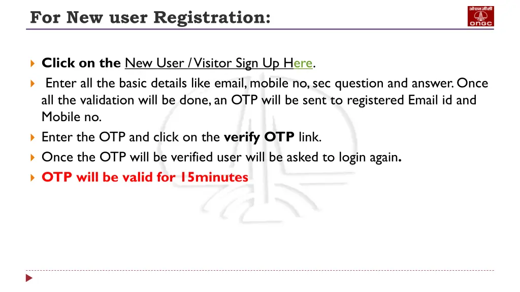 for new user registration