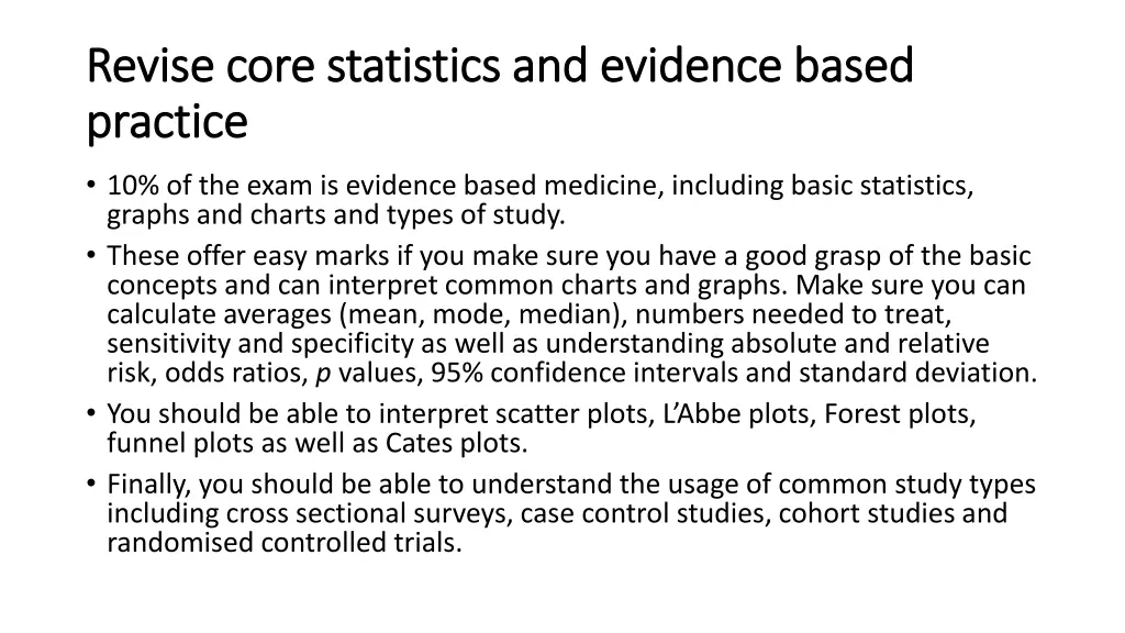 revise core statistics and evidence based revise