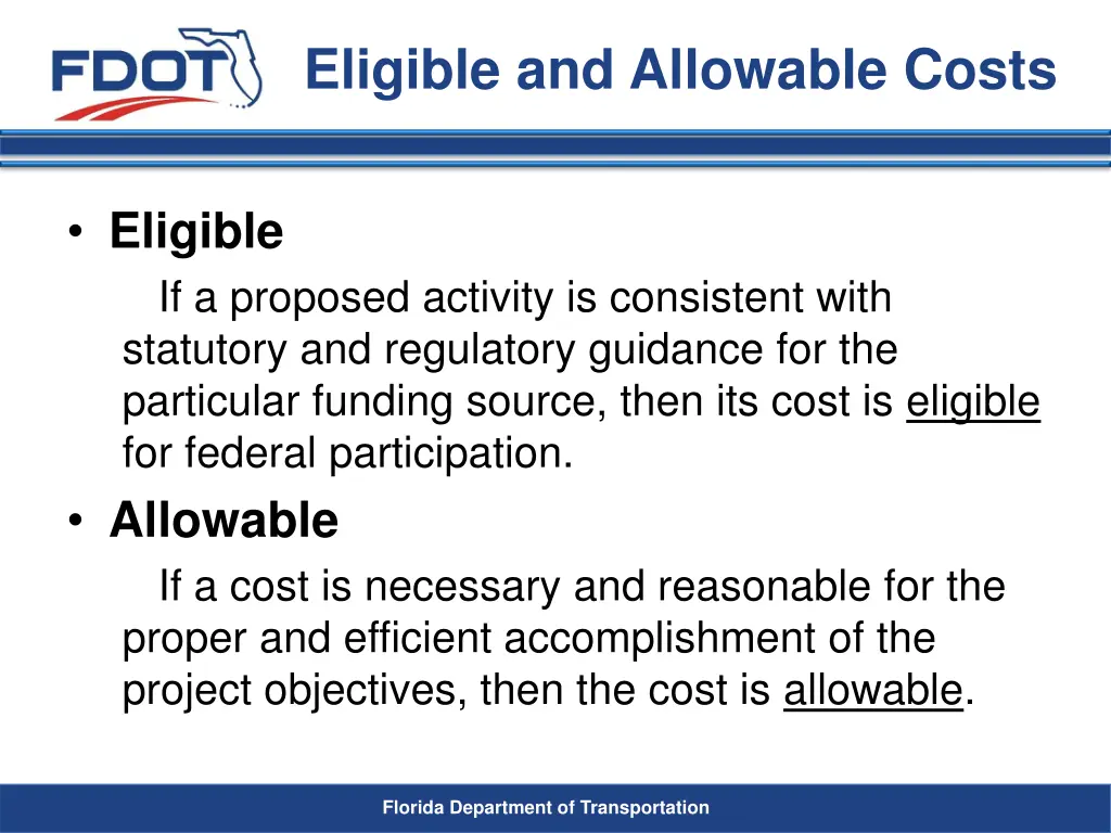 eligible and allowable costs