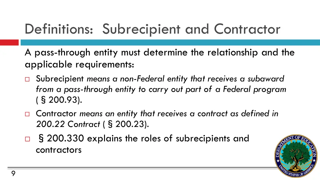 definitions subrecipient and contractor