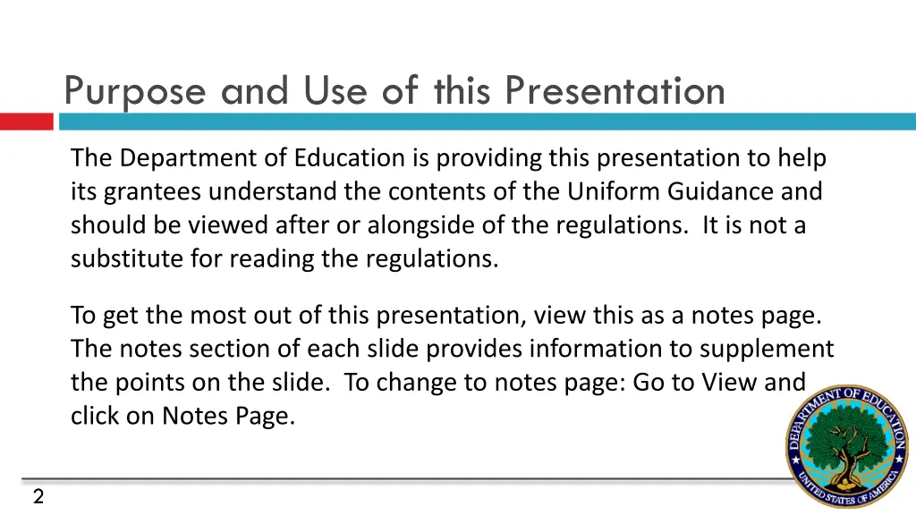 purpose and use of this presentation