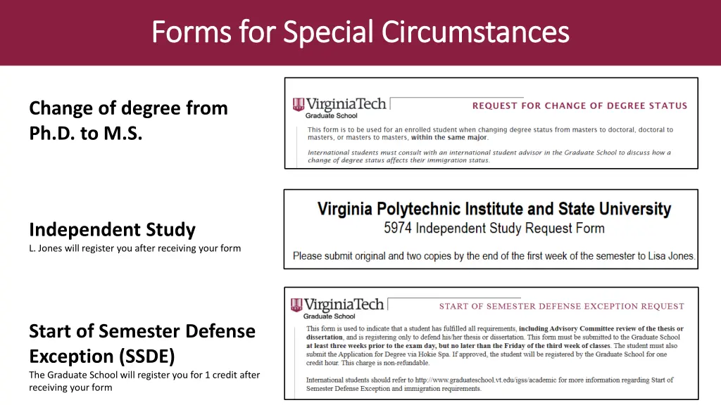 forms for special circumstances forms for special