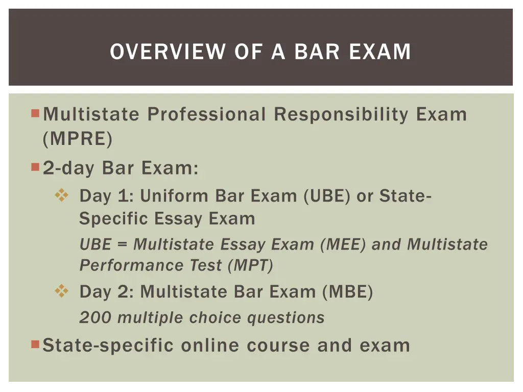 overview of a bar exam