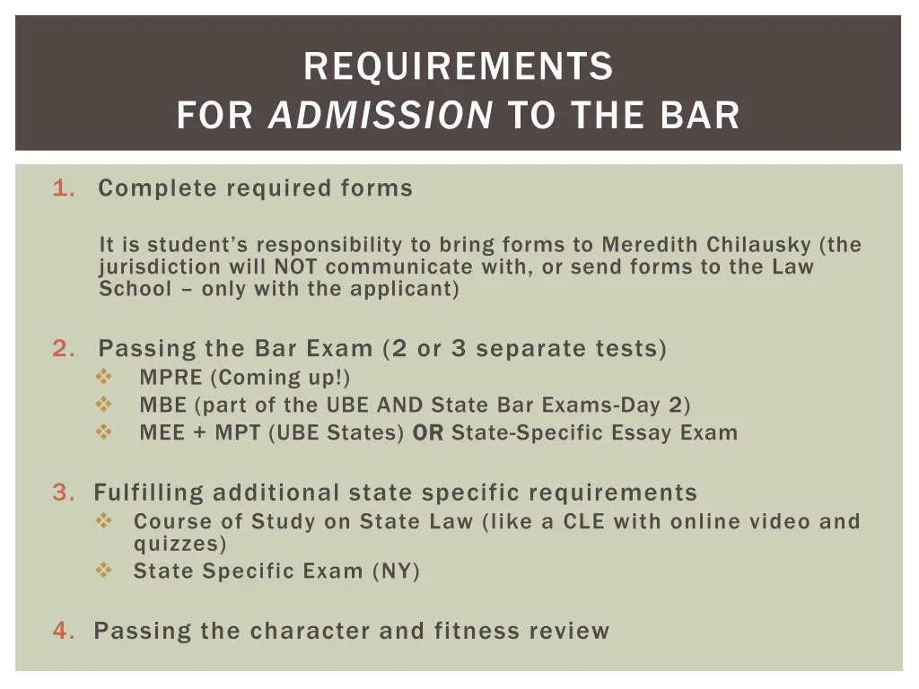 requirements for admission to the bar