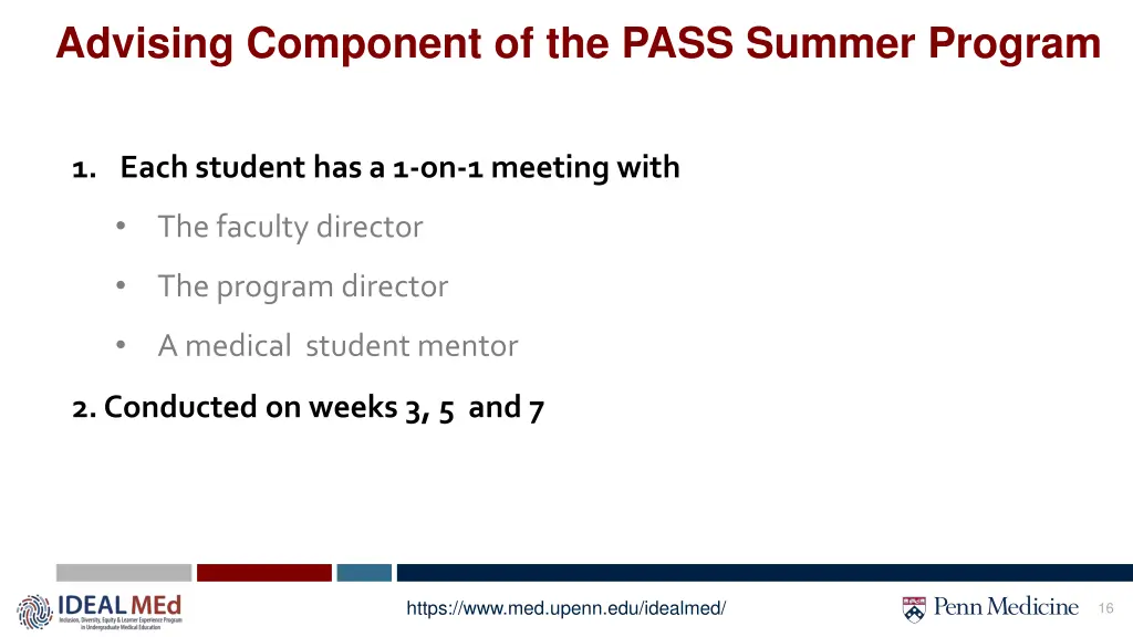 advising component of the pass summer program