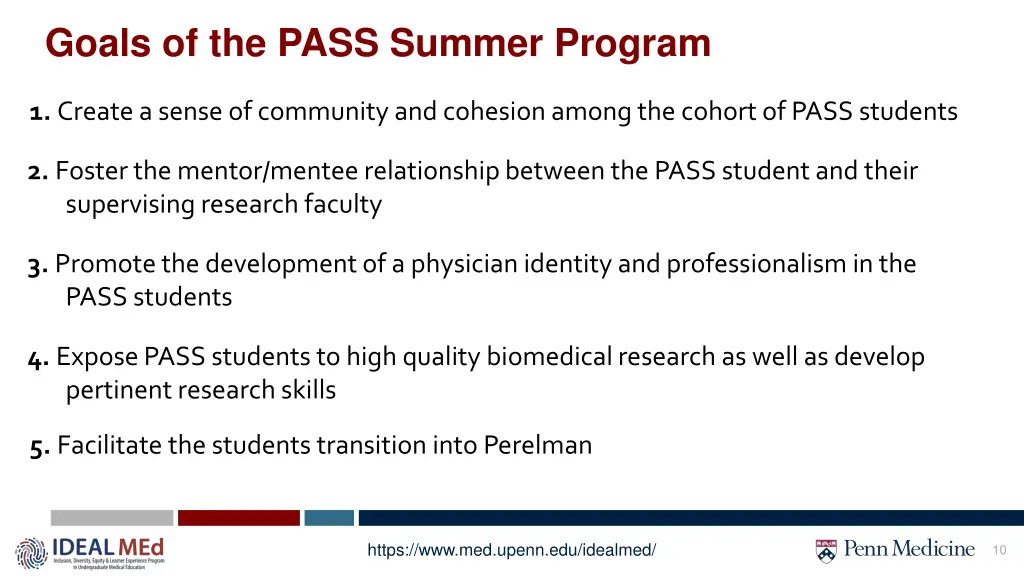 goals of the pass summer program