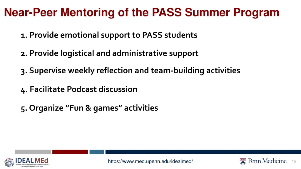 near peer mentoring of the pass summer program