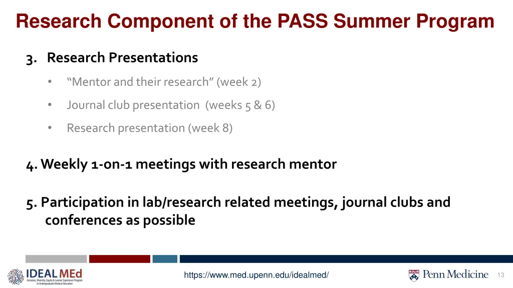 research component of the pass summer program 1