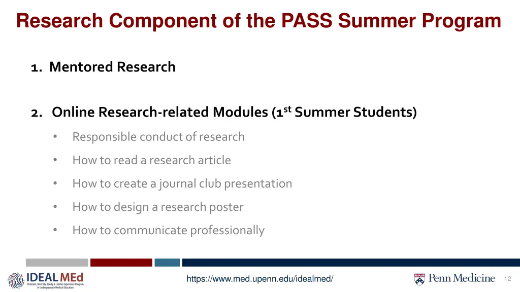 research component of the pass summer program