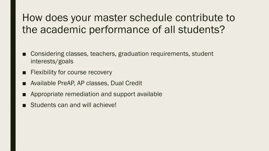 how does your master schedule contribute