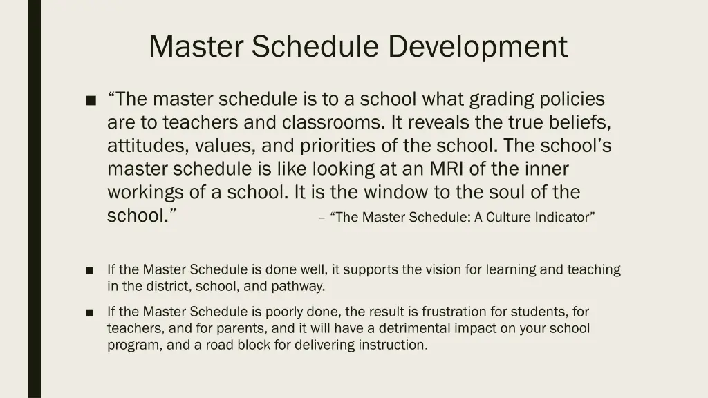 master schedule development