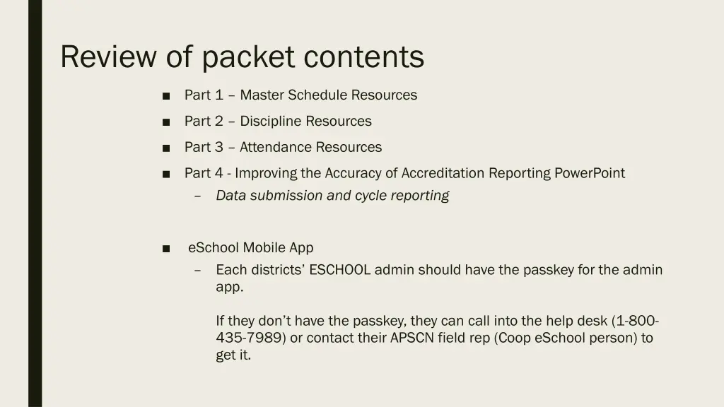 review of packet contents