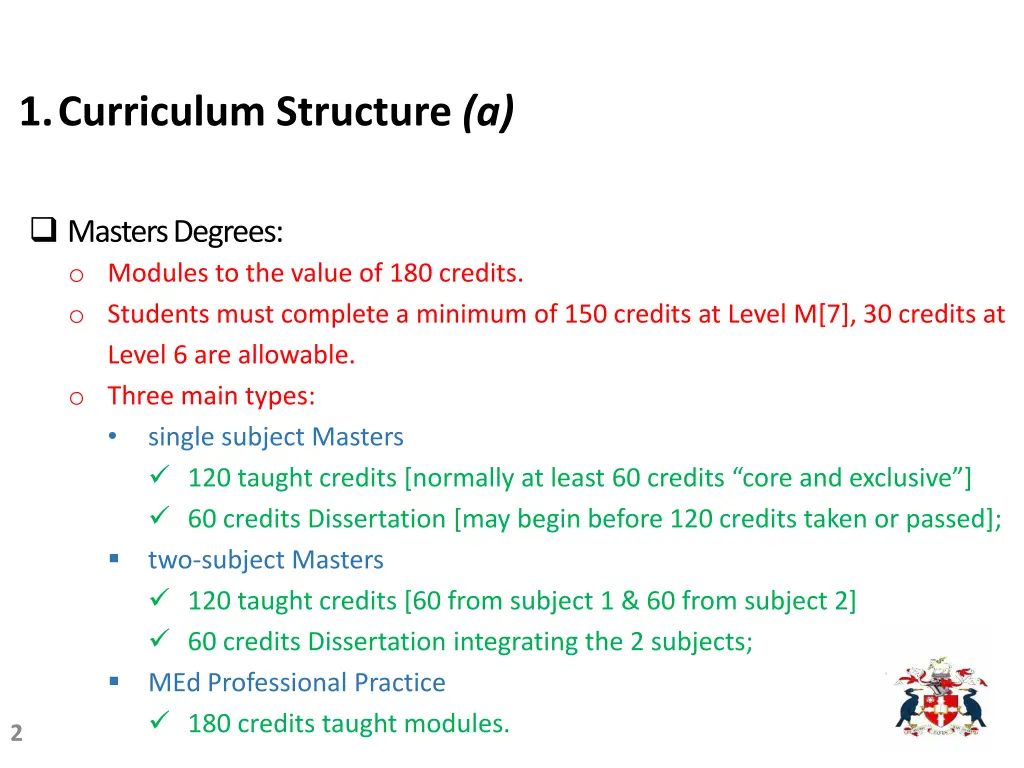 1 curriculum structure a