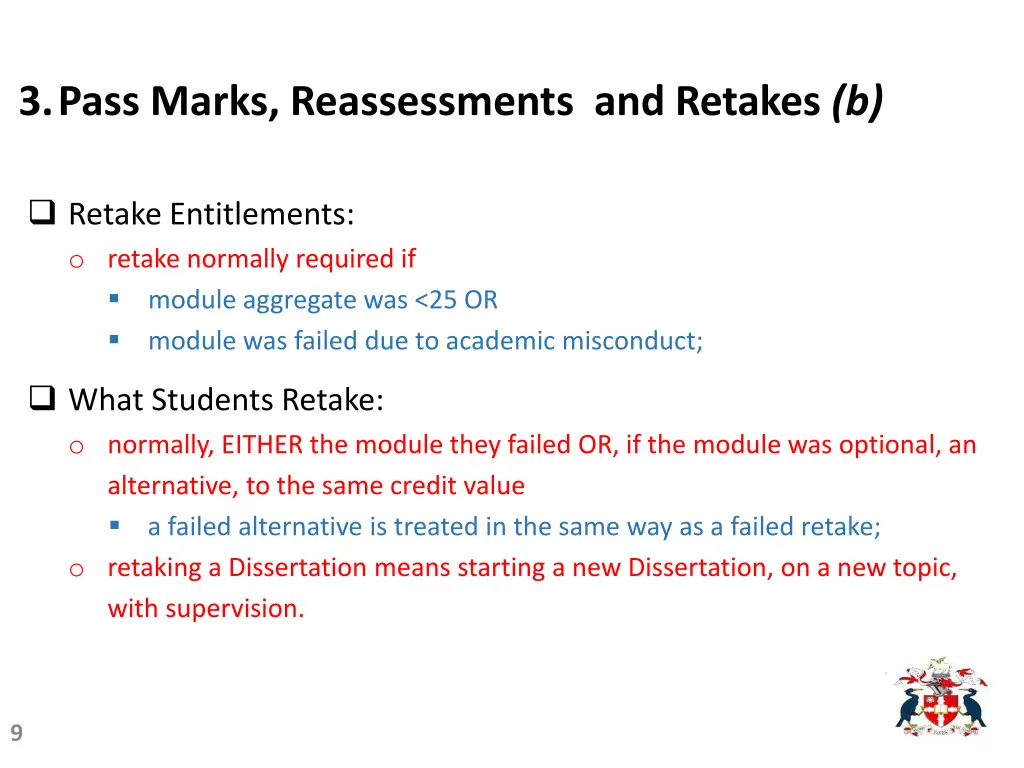 3 pass marks reassessments and retakes b