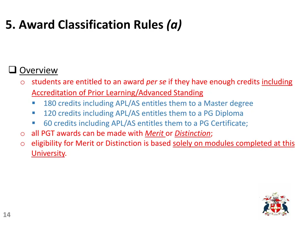 5 award classification rules a