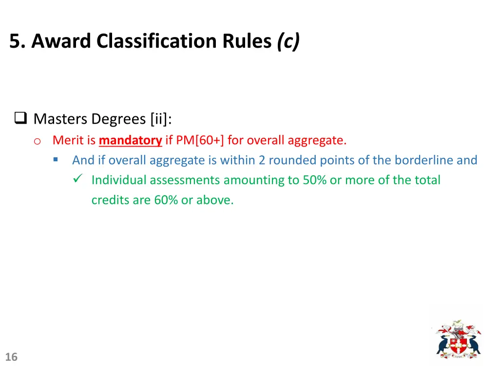 5 award classification rules c