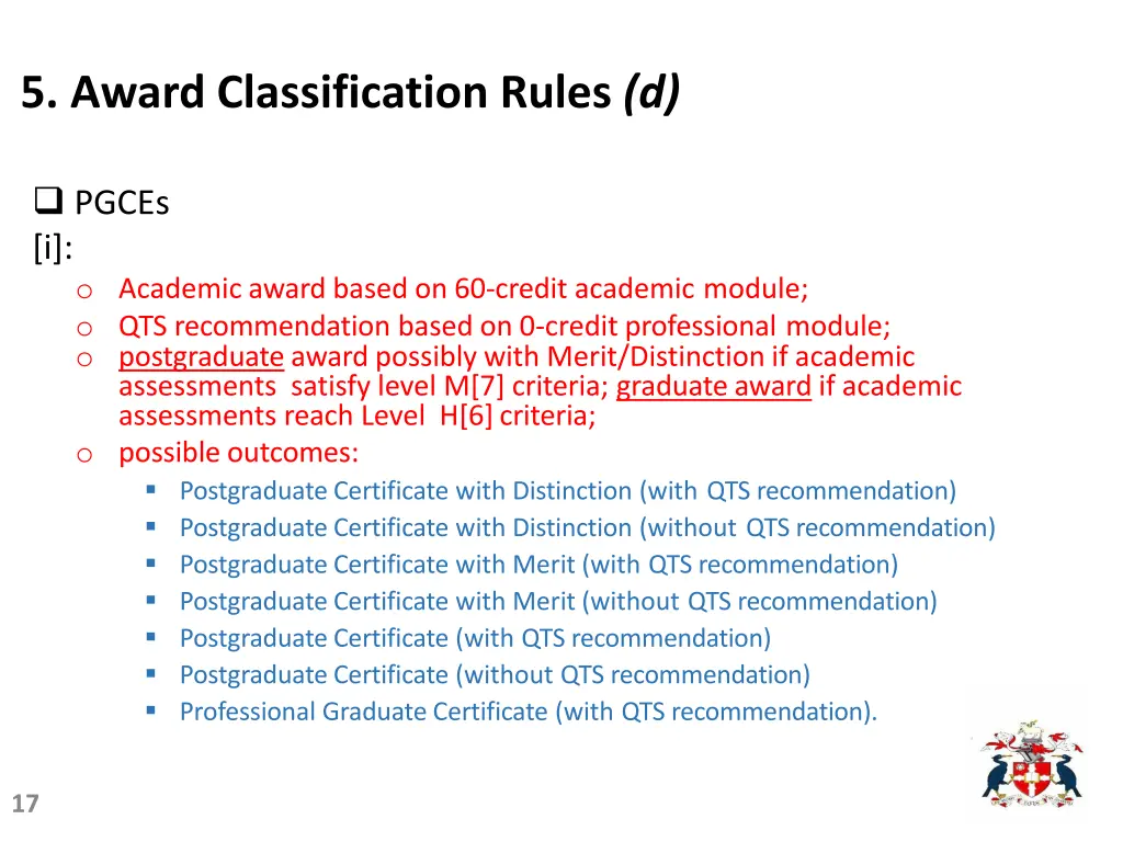 5 award classification rules d