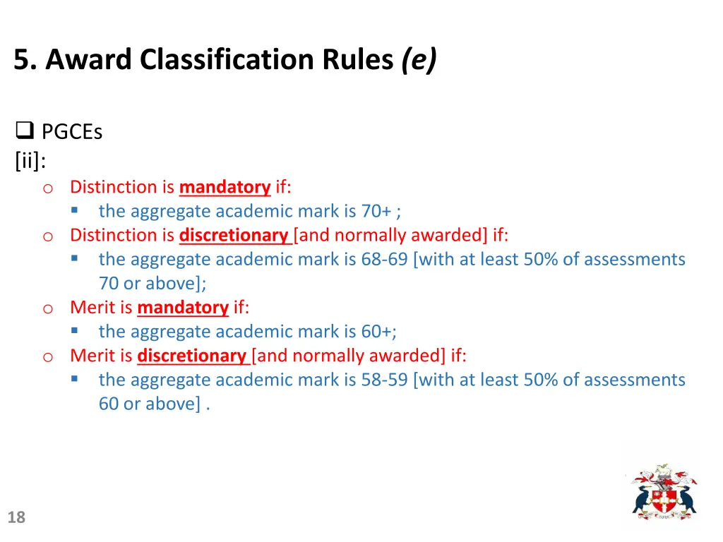 5 award classification rules e