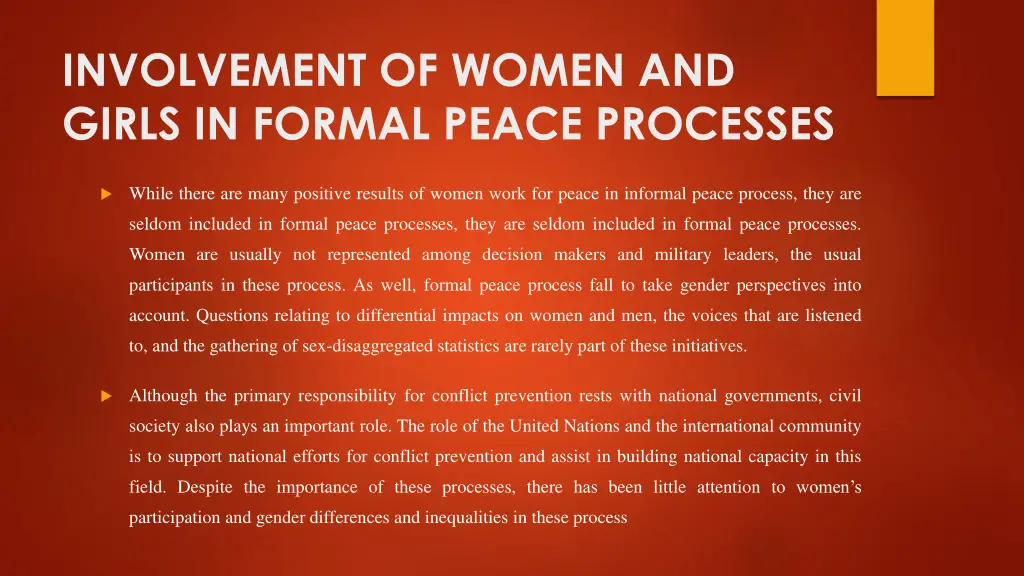 involvement of women and girls in formal peace