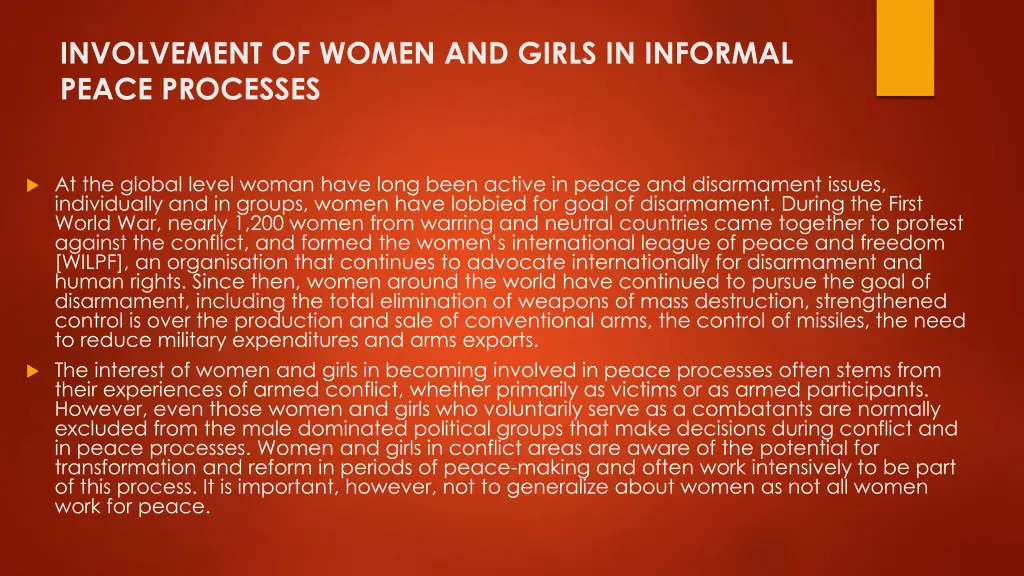 involvement of women and girls in informal peace