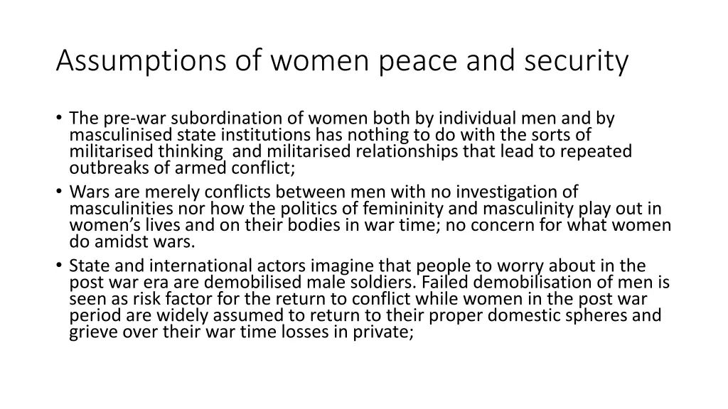 assumptions of women peace and security