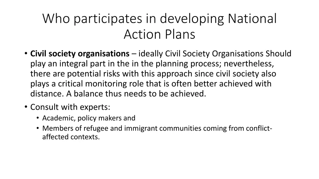 who participates in developing national action