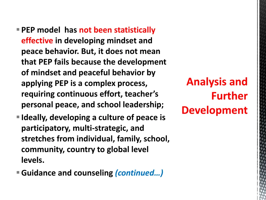 pep model has not been statistically effective