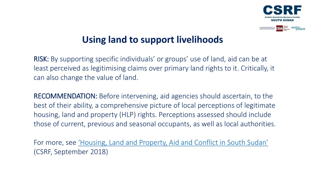 using land to support livelihoods