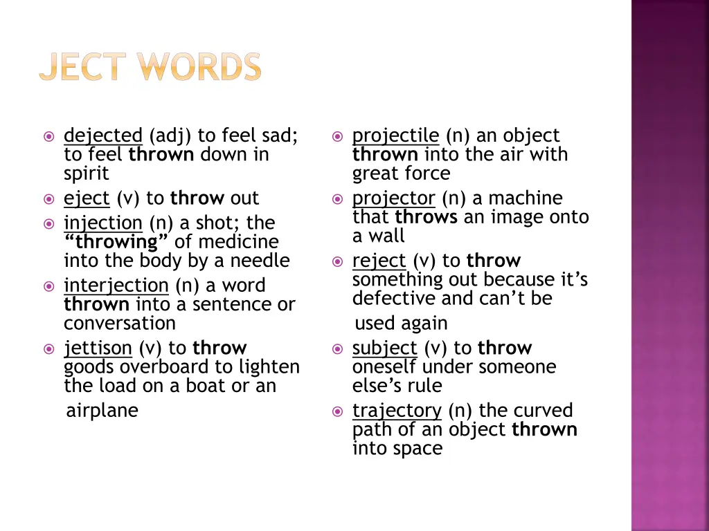 ject words