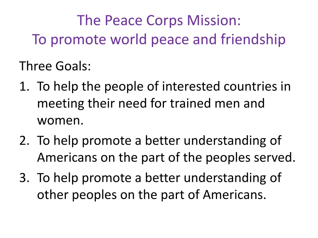 the peace corps mission to promote world peace