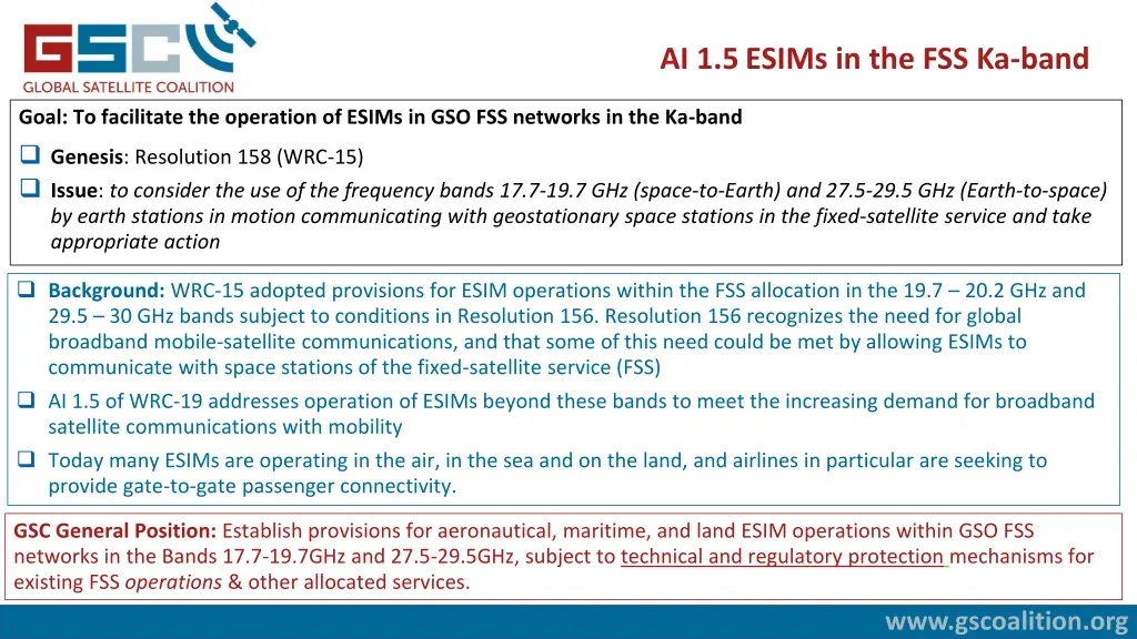 ai 1 5 esims in the fss ka band