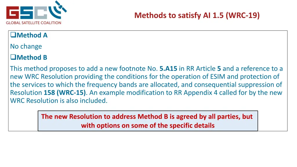 methods to satisfy ai 1 5 wrc 19