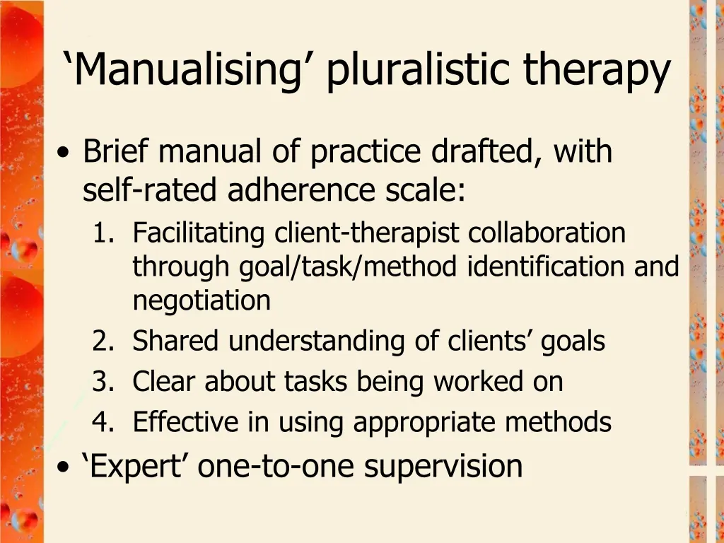 manualising pluralistic therapy