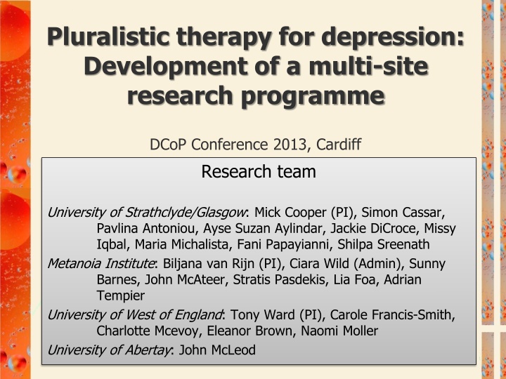 pluralistic therapy for depression development