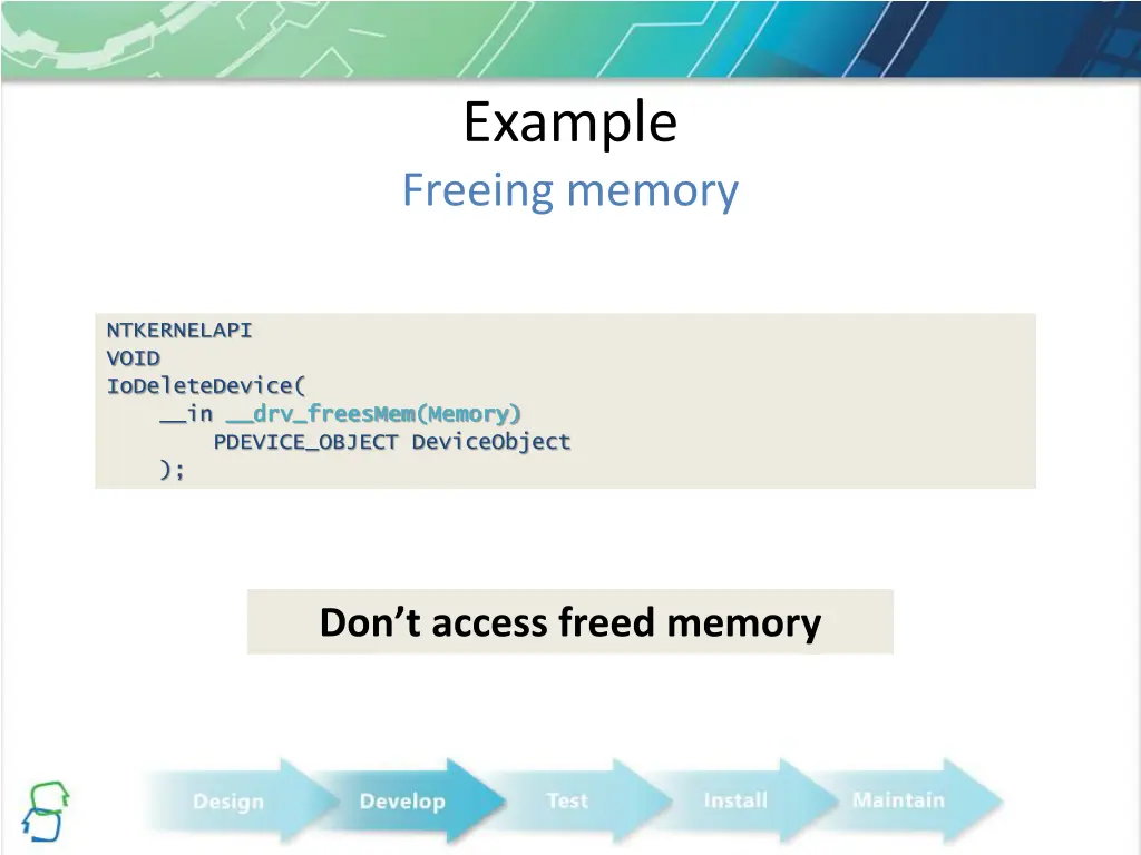 example freeing memory