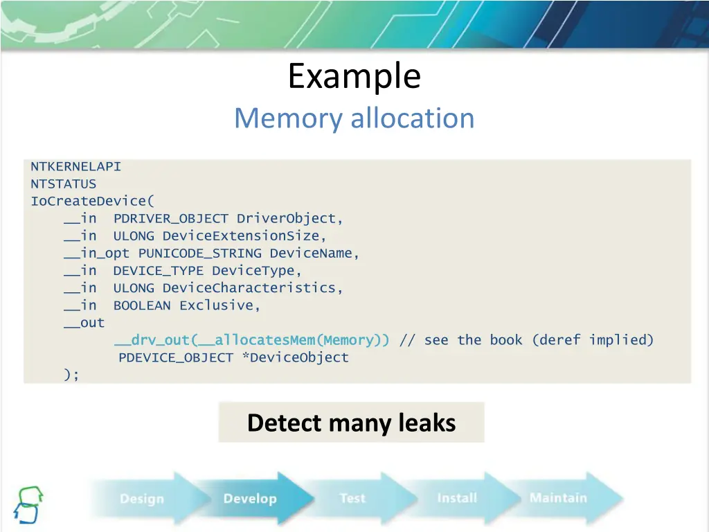 example memory allocation