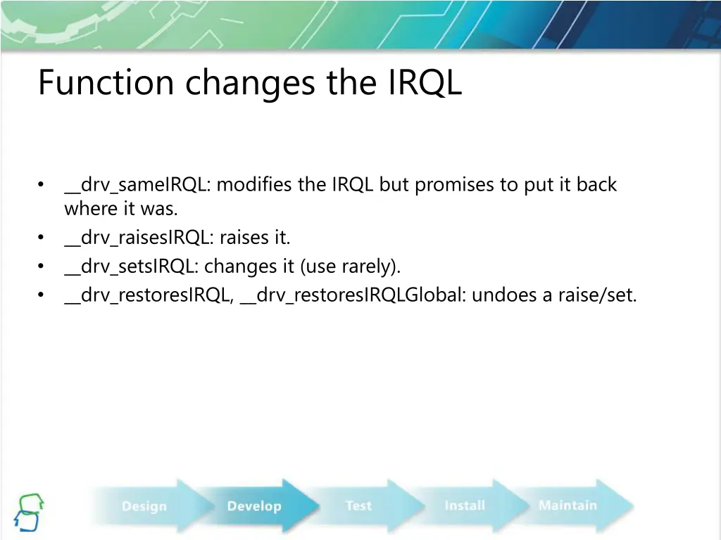 function changes the irql