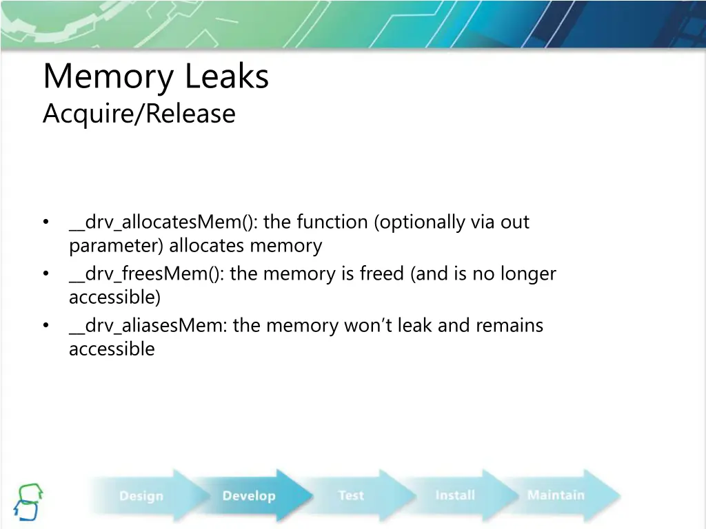 memory leaks acquire release