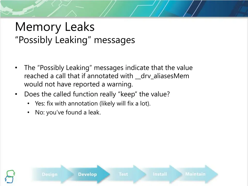 memory leaks possibly leaking messages