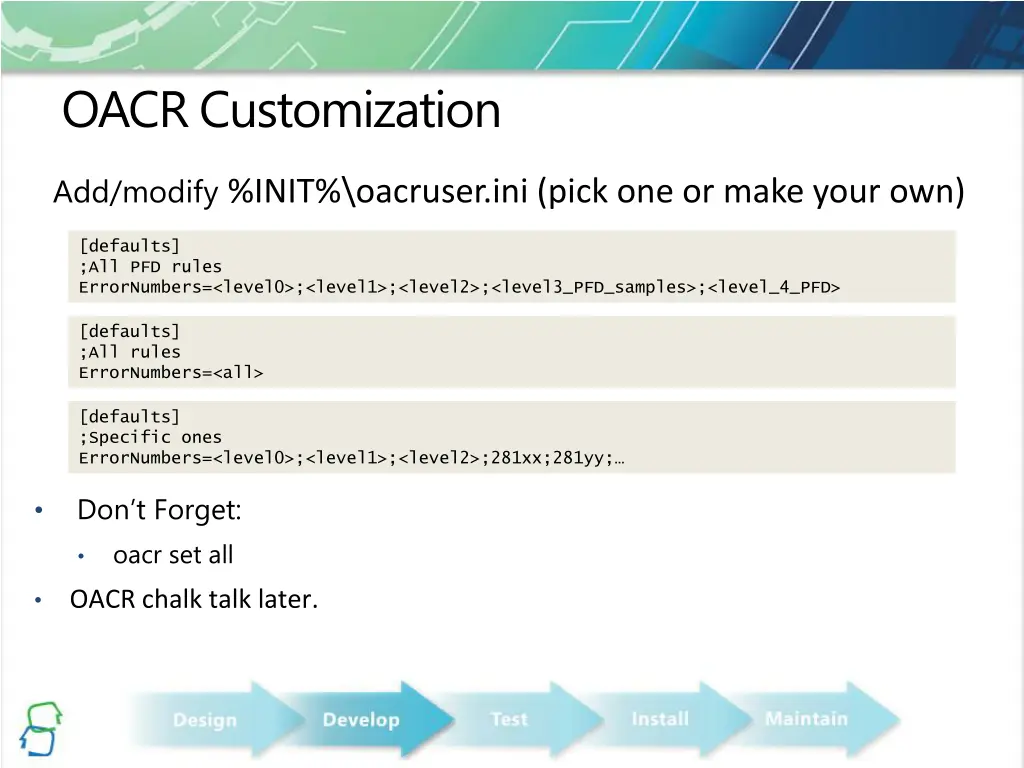 oacr customization