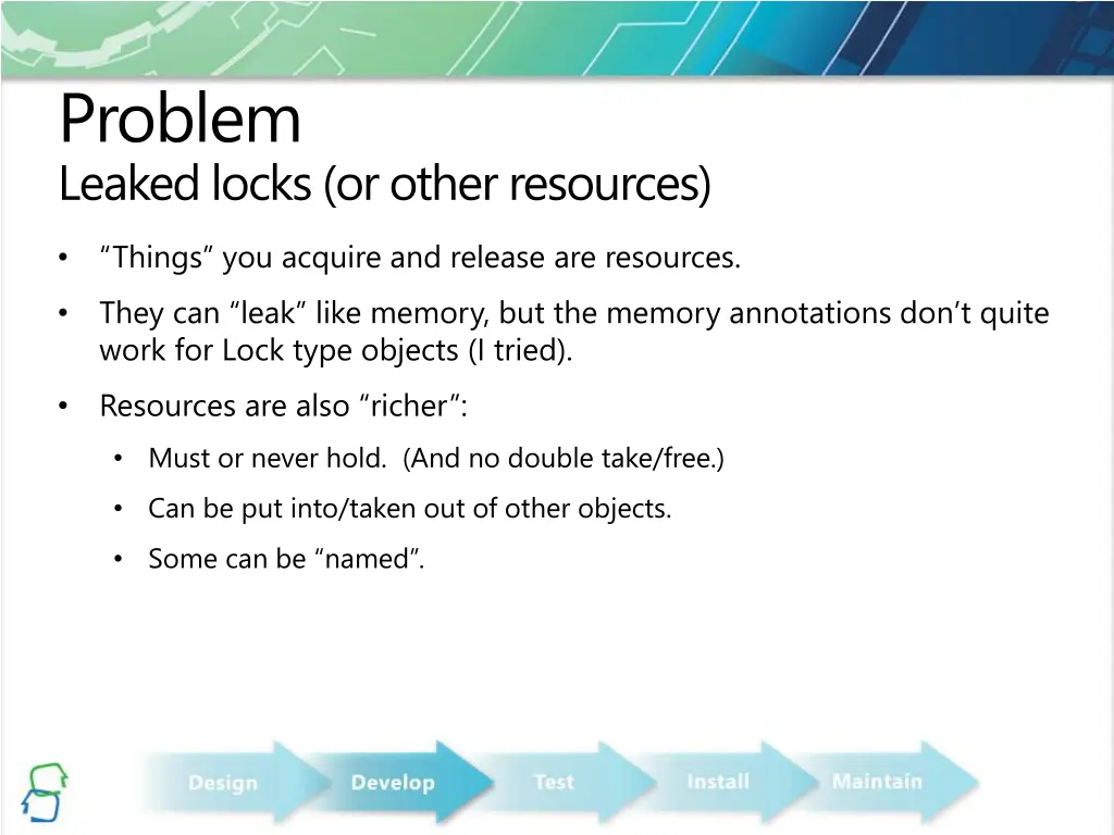 problem leaked locks or other resources