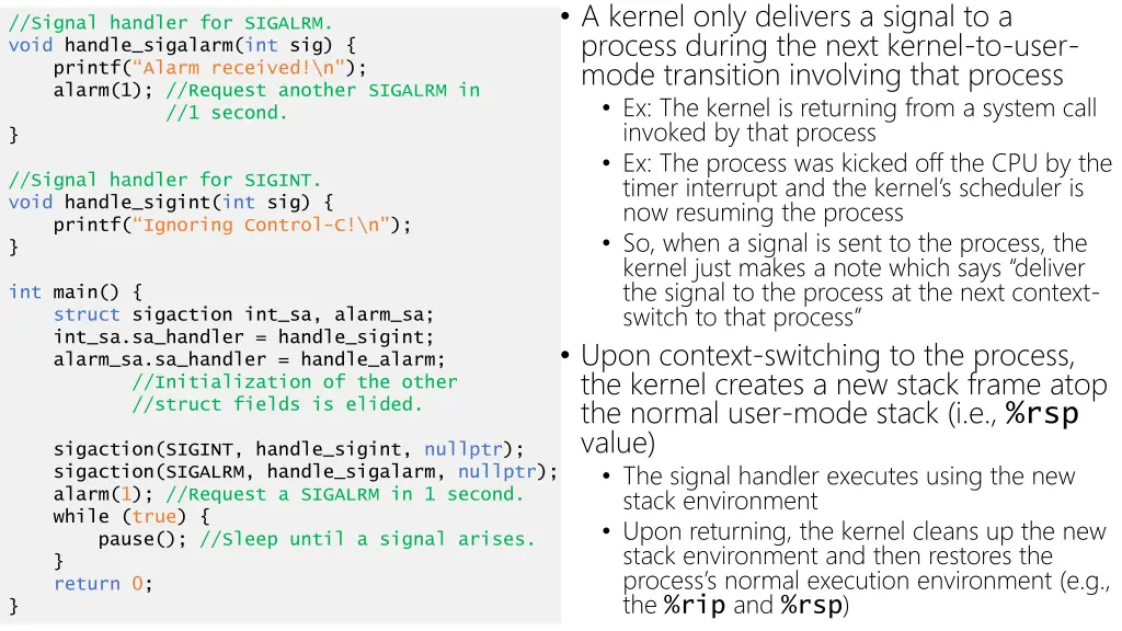 a kernel only delivers a signal to a process