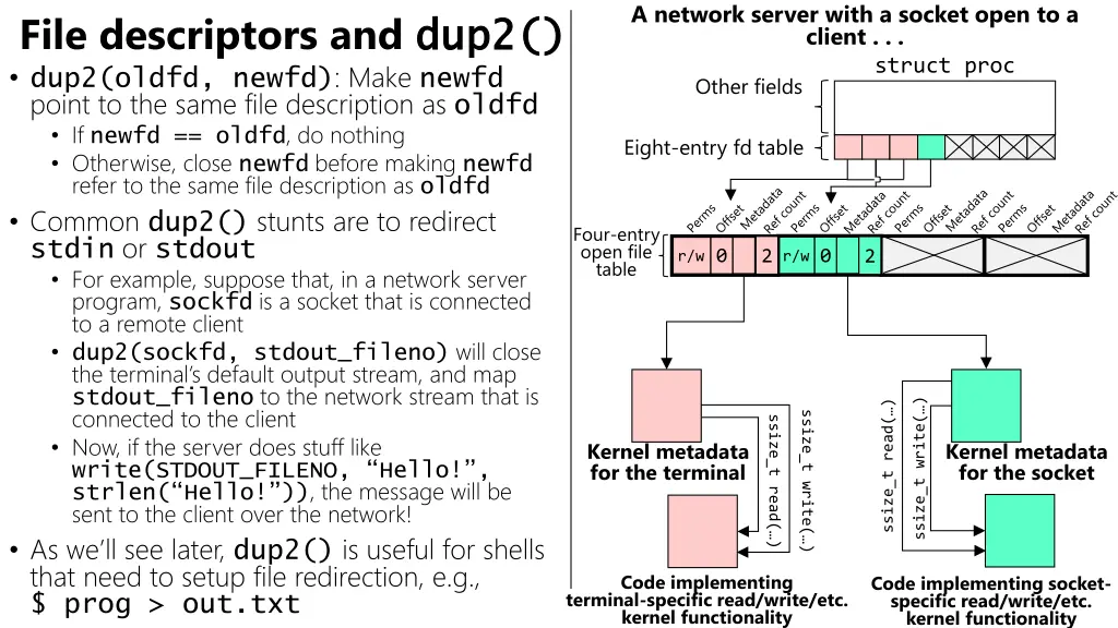 a network server with a socket open to a client