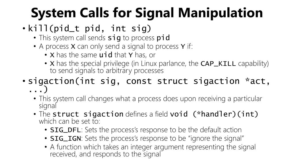 system calls for signal manipulation kill