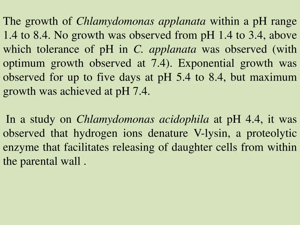 the growth of chlamydomonas applanata within