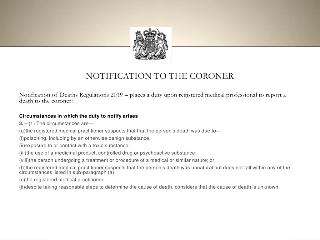 notification to the coroner