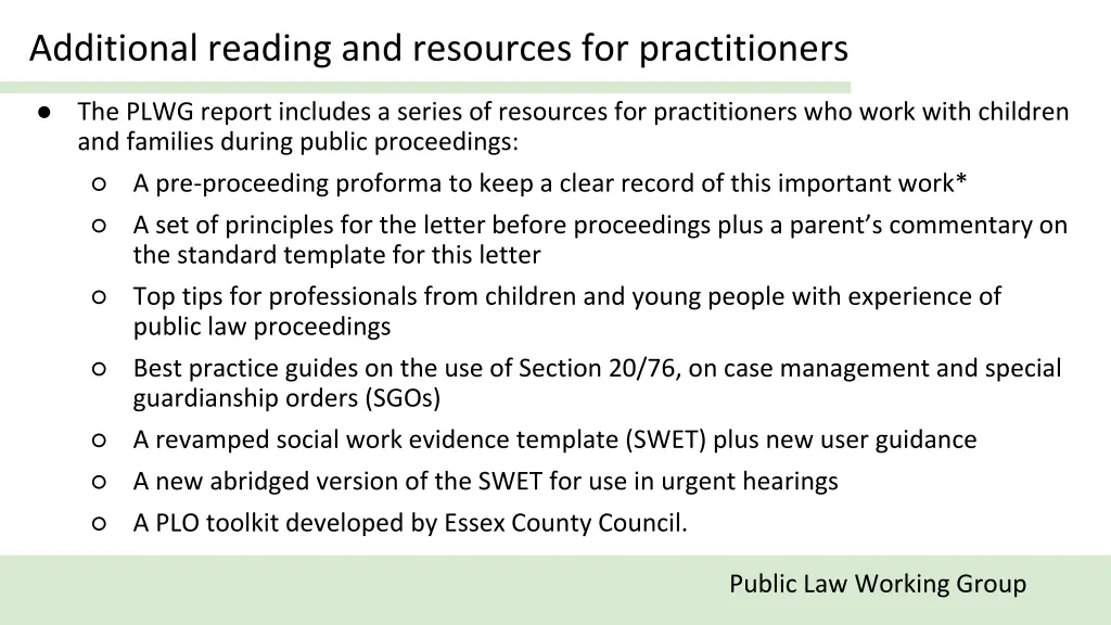 additional reading and resources for practitioners