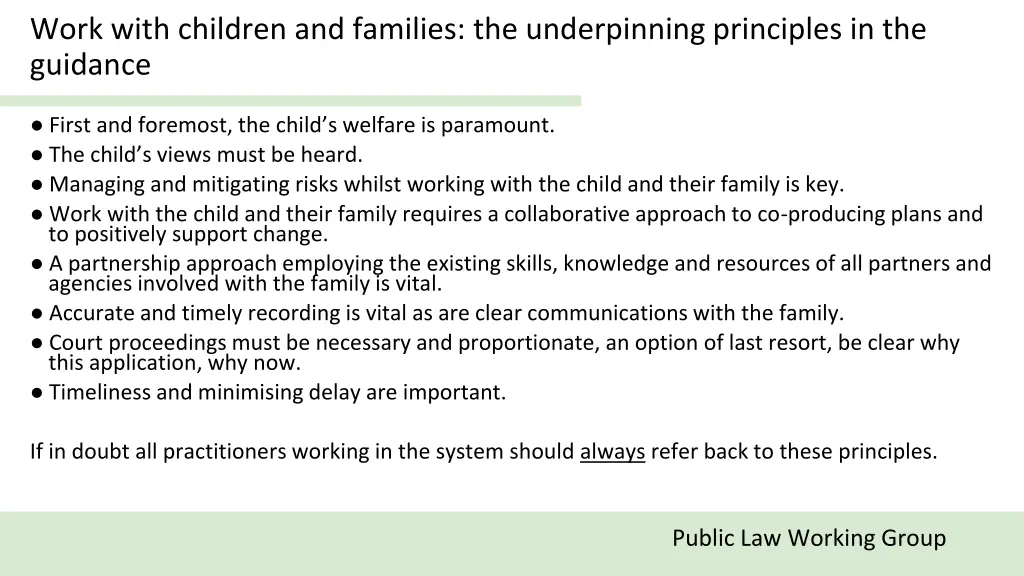 work with children and families the underpinning