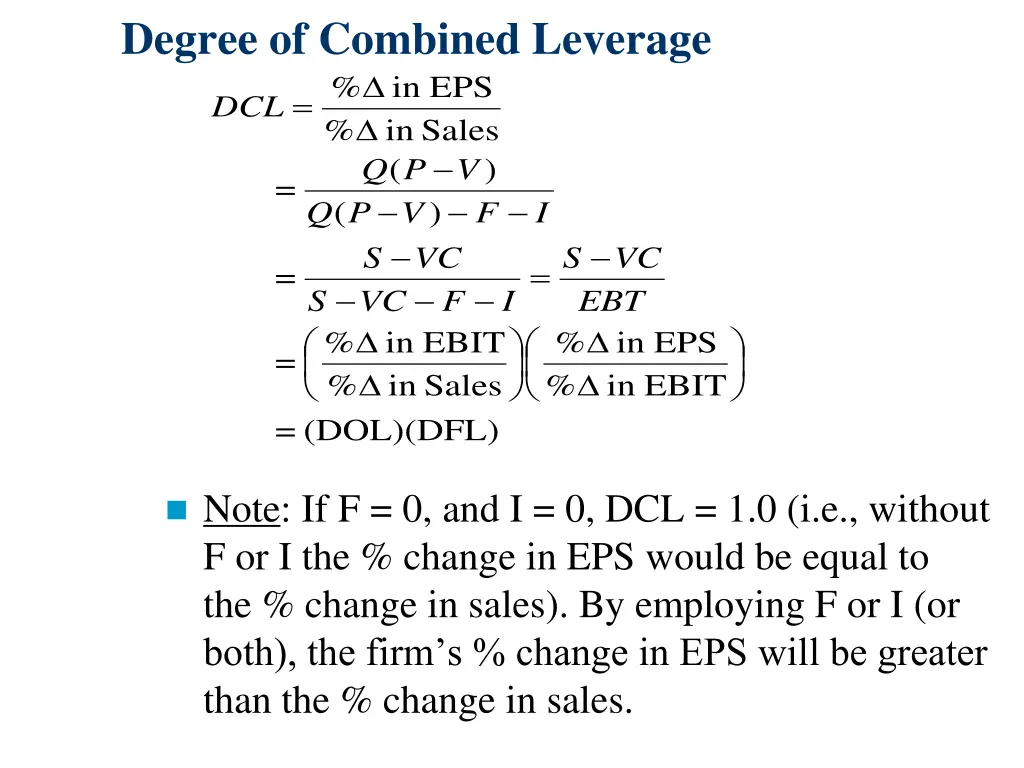 degree of combined leverage in p q