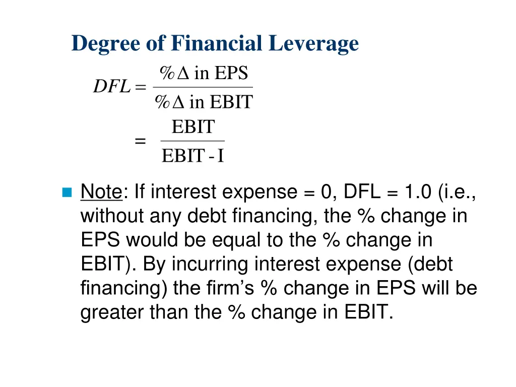 degree of financial leverage in ebit ebit ebit i